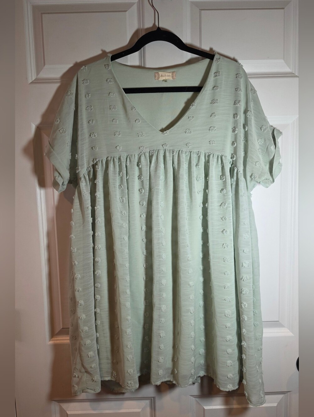 Altar'd State Mint Swiss Dot V-Neck Babydoll Mini Dress L